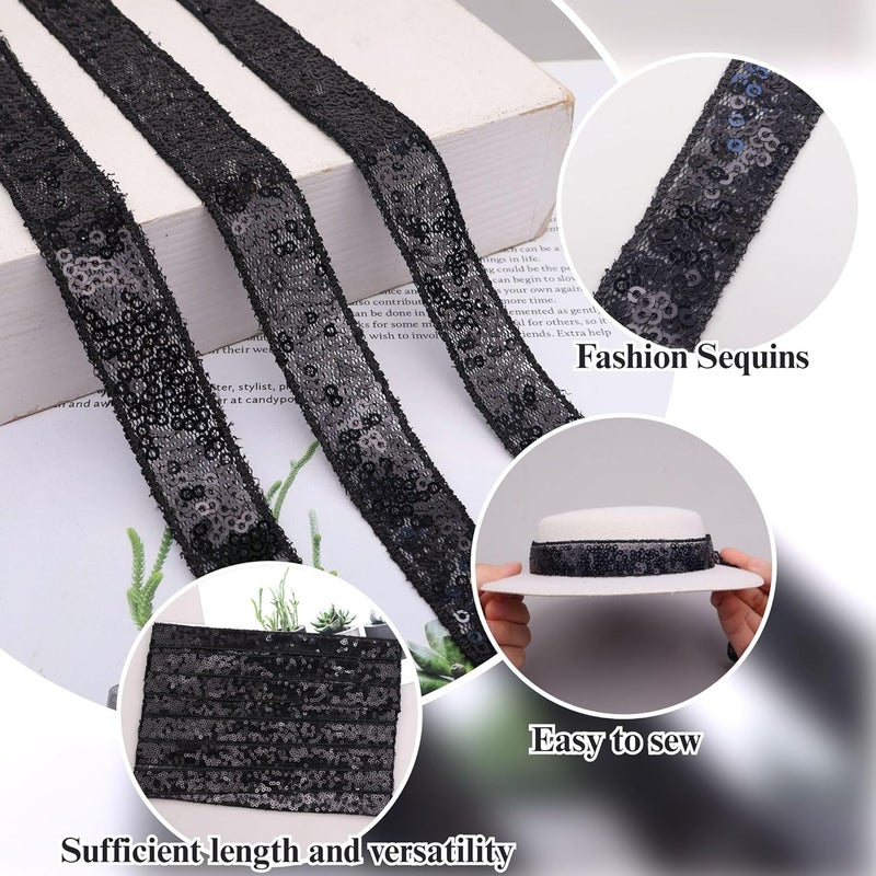 DHFLYDH Black Sequin Trim Sequin Ribbon 7.5 Yards Flat Glitter Trim for Sewing, Costumes, Wedding Decor, Fashion Crafting - Image 3